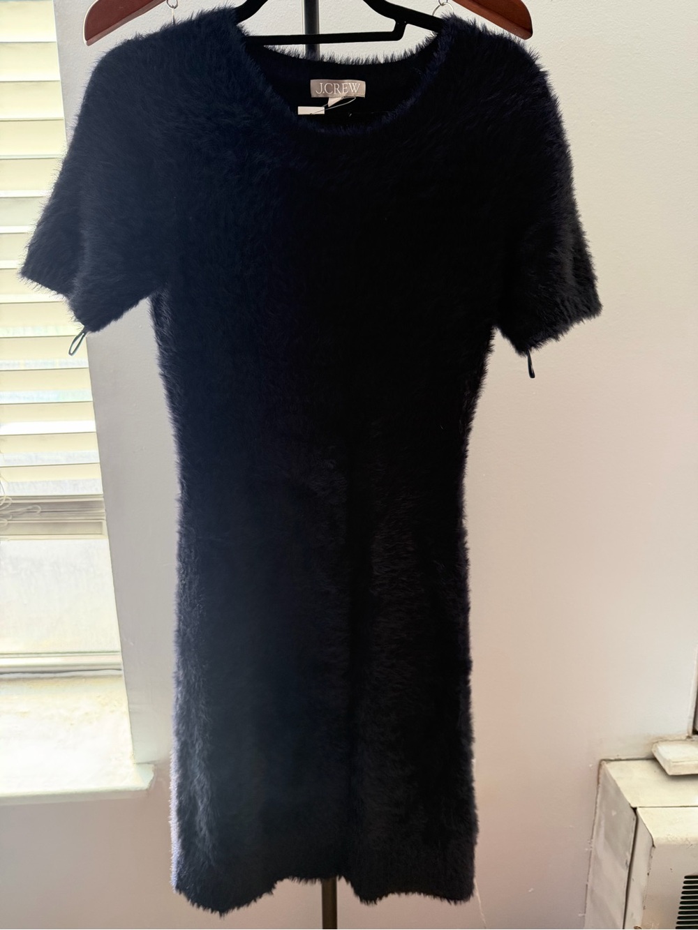 J. Crew Black Fuzzy Short-Sleeve Dress